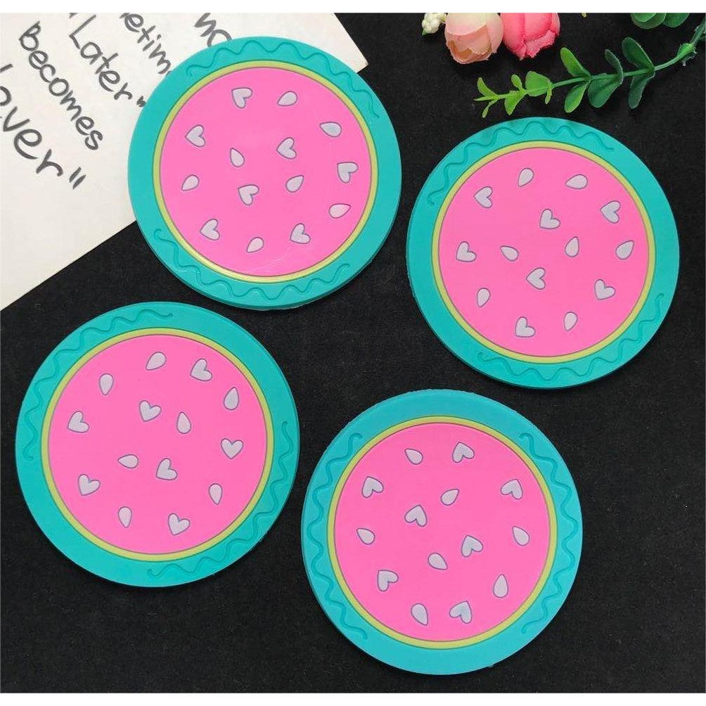 Suport pentru Pahar, Kadeny, Model Pepene, din PVC, 10 cm, Rezistent la Caldura, Verde/Roz