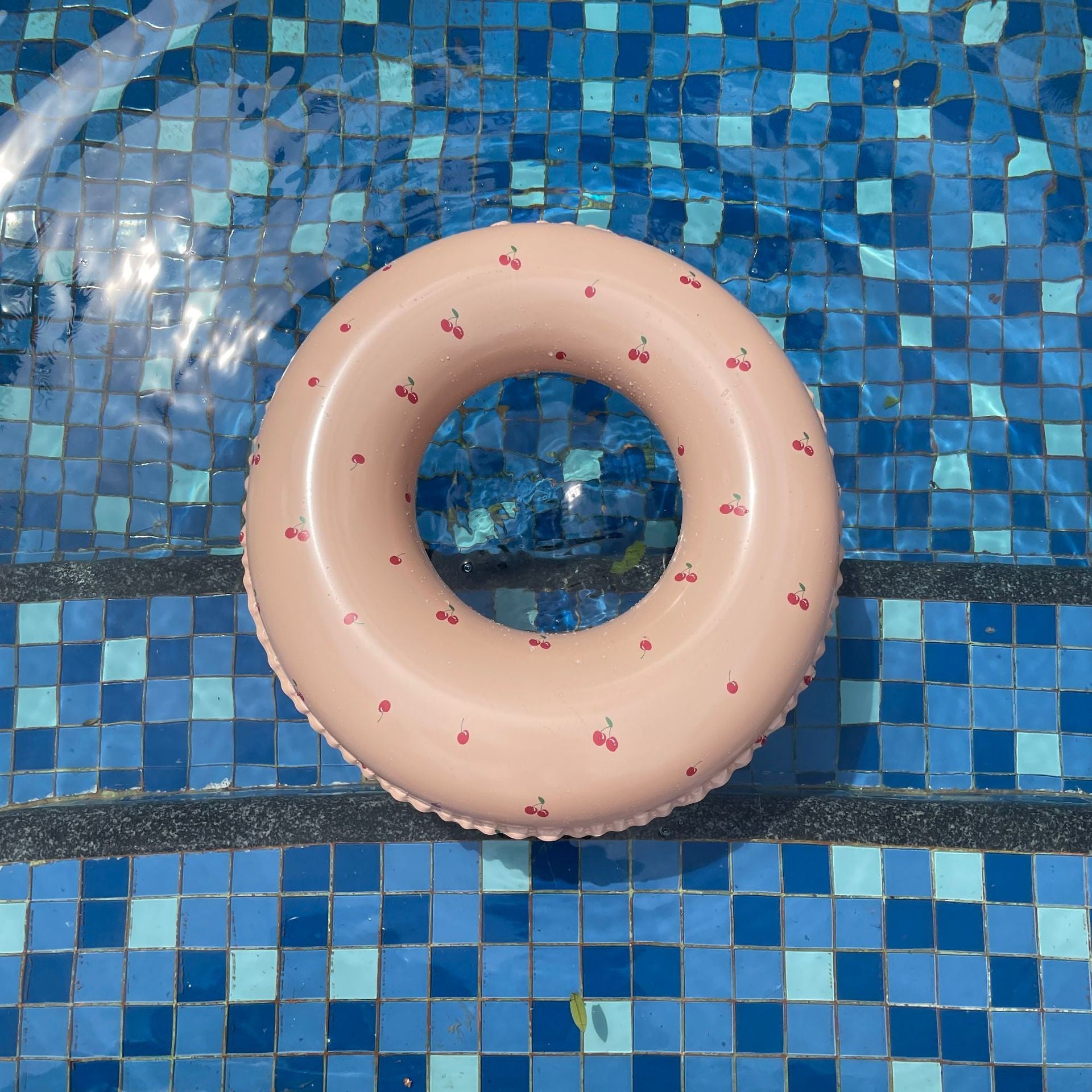 Colac de inot gonflabil pentru copii, Portocaliu, Model cu cirese, Kaveny, diametru 70 cm