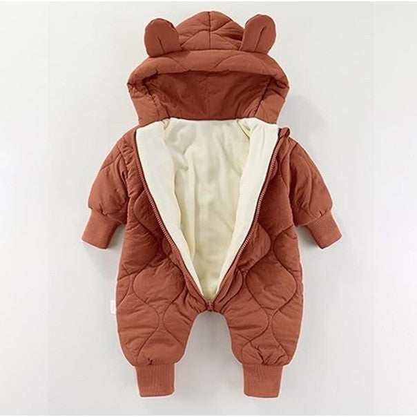 Combinezon de Iarna, Kaveny, pentru Bebelusi, din Bumbac, cu Urechi, Mansete Elastice, Unisex, 66 cm, Visiniu