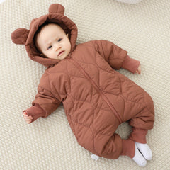 Combinezon de Iarna, Kaveny, pentru Bebelusi, din Bumbac, cu Urechi, Mansete Elastice, Unisex, 66 cm, Visiniu
