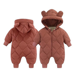 Combinezon de Iarna, Kaveny, pentru Bebelusi, din Bumbac, cu Urechi, Mansete Elastice, Unisex, 66 cm, Visiniu