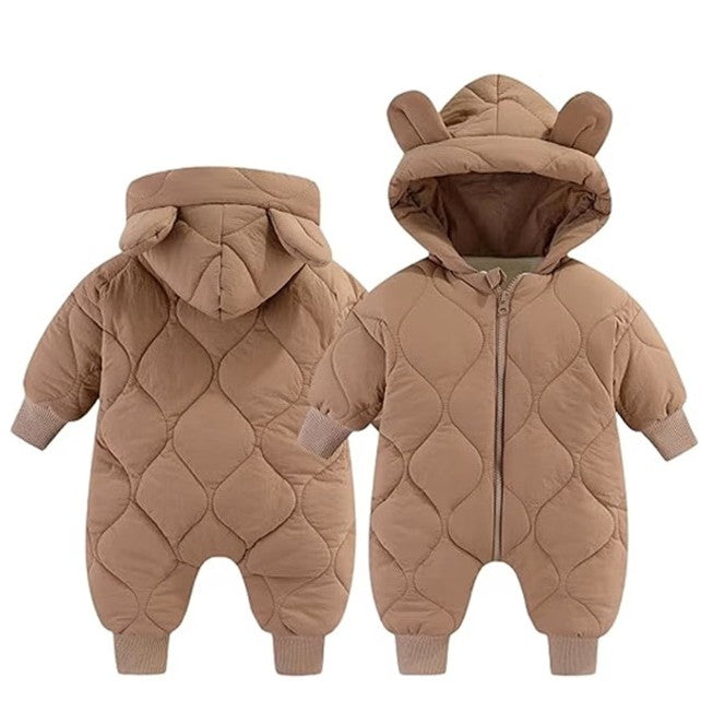 Combinezon de Iarna, Kaveny, pentru Bebelusi, din Bumbac, cu Urechi, Mansete Elastice, Unisex, 66 cm, Maro