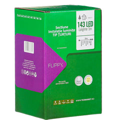 Sectiune Instalatie de Craciun, Kaveny®, Tip Turturi, Fara Alimentator, 5m, 143 LED-uri, 8 Jocuri de Lumini, Fir Transparent, Lumina Alb Cald, IP44, Interconectabila