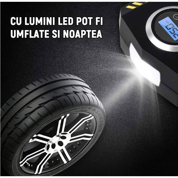 Compresor Auto Portabil cu Lanterna si Afisaj Electornic Kadeny, DC 12V, 120W, 35L/min, Cablu de alimentare 3m, Pompa Biciclete, Moto, Mingi, Saltele, Max 10.3bar, lumina LED, Negru