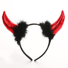 Coronita Deghizare, Kaveny, Model Cornite Devil, Rosu Satinat cu Puf Negru, Marime Universala