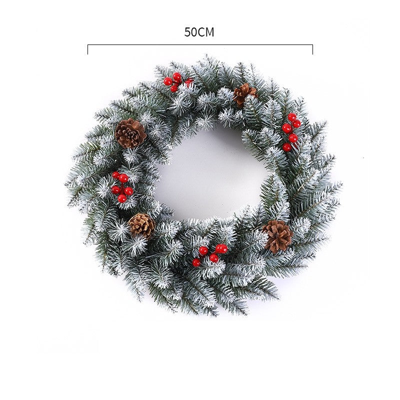 Coronita pentru Craciun Kaveny, 50 cm, din brad artificial, decorata cu conuri si merisoare, Alb