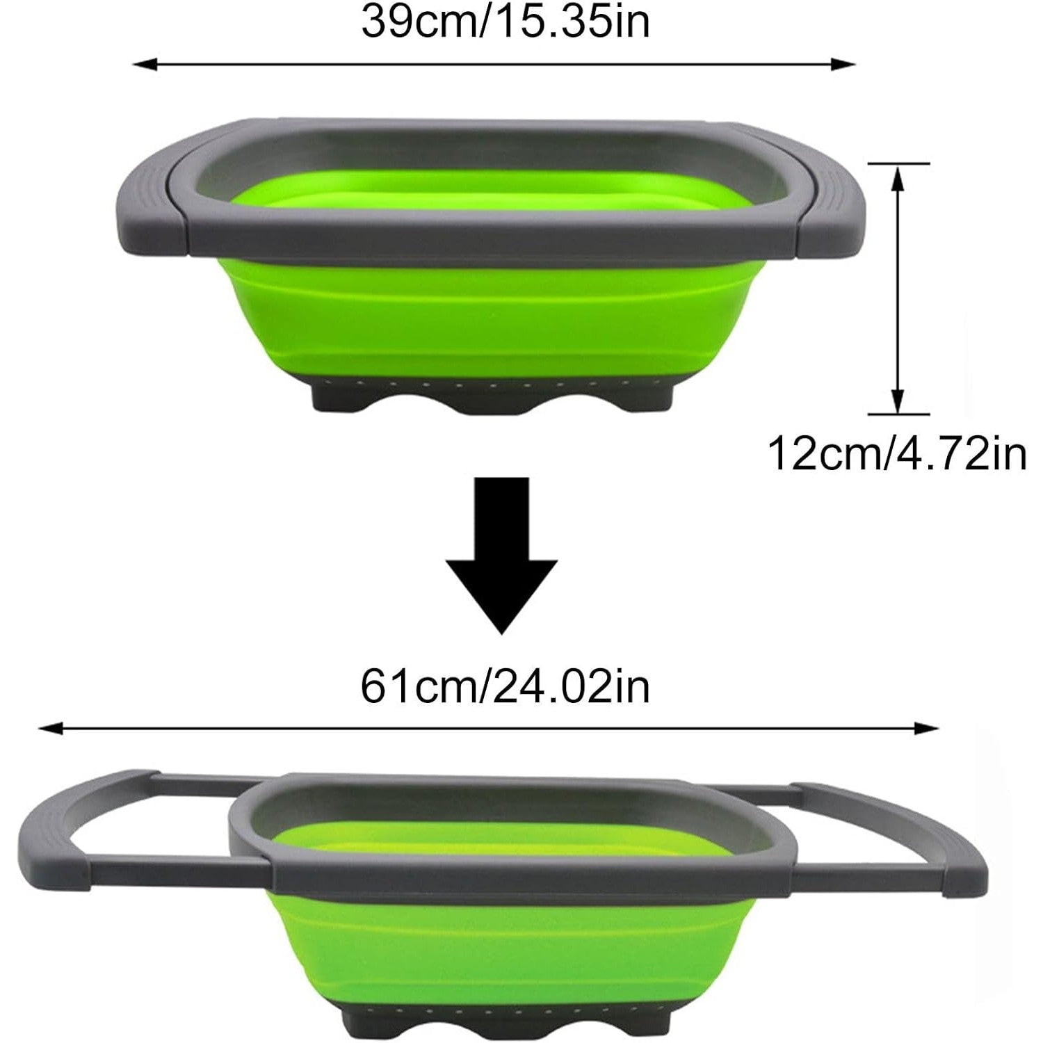 Cos de Scurgere Retractabil pentru Chiuveta, Kadeny, cu Filtru, pentru Fructe si Legume, de Uz Casnic, 39x12 cm, Design Extensibil pana la 61 cm, cu Manere de Prindere, Verde