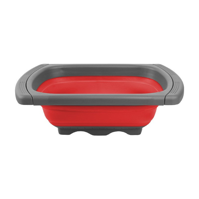 Cos de Scurgere Retractabil pentru Chiuveta, Kadeny, cu Filtru, pentru Fructe si Legume, de Uz Casnic, 39x12 cm, Design Extensibil pana la 61 cm, cu Manere de Prindere, Rosu