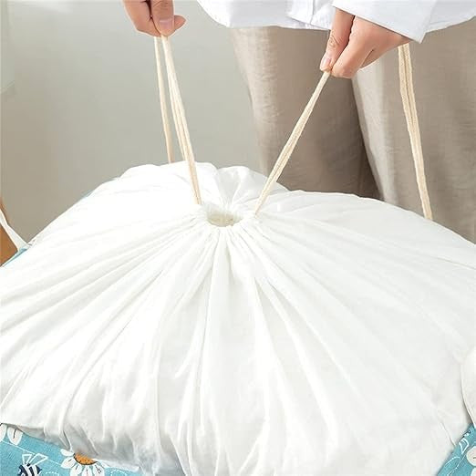 Cos depozitare, Kaveny, Capac cu Snur, 175 L, Confectionat din Bumbac si un Strat Impermeabil, 50 x 50 x 70 cm, Albastru Deschis, Imprimeu Flori