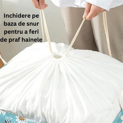 Cos depozitare, Kaveny, Capac cu Snur, 175 L, Confectionat din Bumbac si un Strat Impermeabil, 50 x 50 x 70 cm, Albastru Deschis, Imprimeu Flori