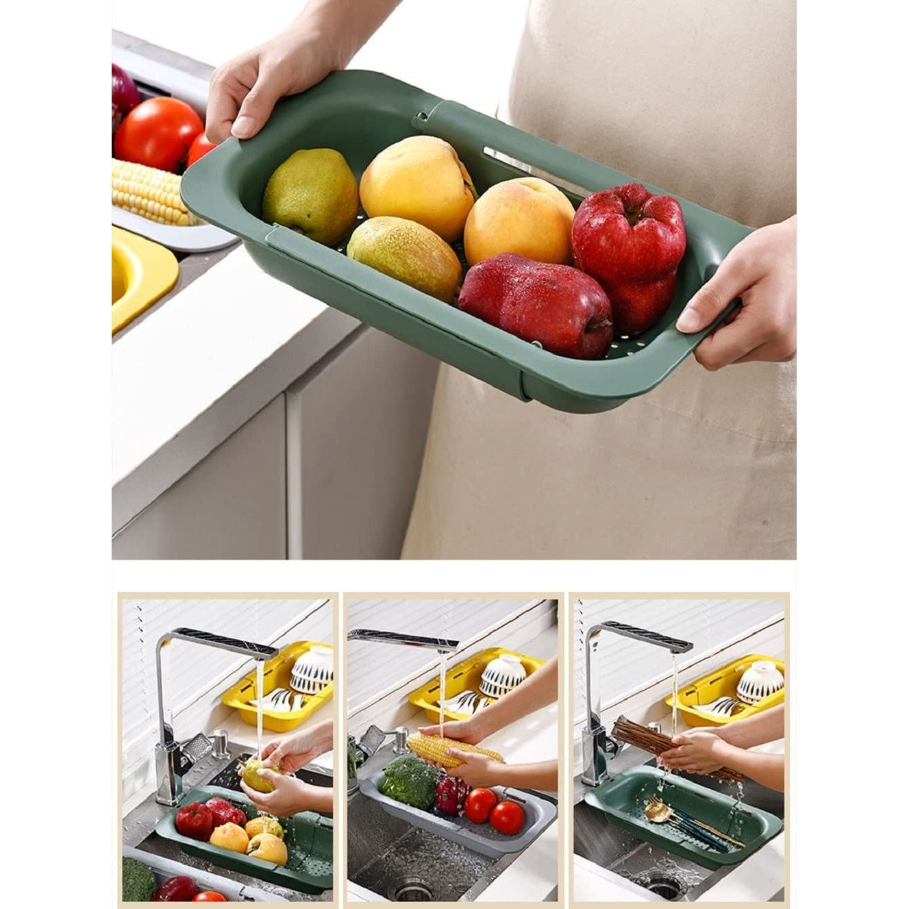 Cos pentru Scurgere Chiuveta de Bucatarie, Kadeny, Plastic, Telescopic, 36x20x5 cm, Gri