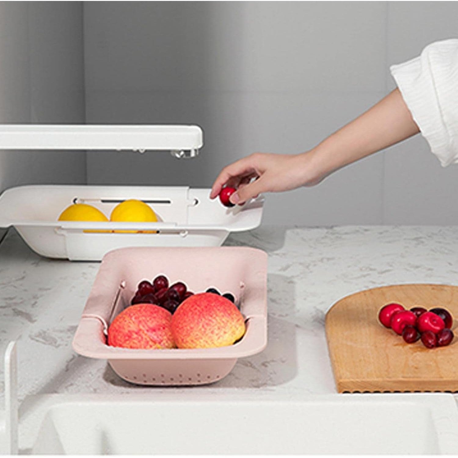 Cos pentru Scurgere Chiuveta de Bucatarie, Kadeny, Plastic, Telescopic, 36x20x5 cm, Roz