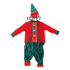 Costum Craciun, Kadeny, Spiridus, rosu-verde, 7 - 9 ani, catifea