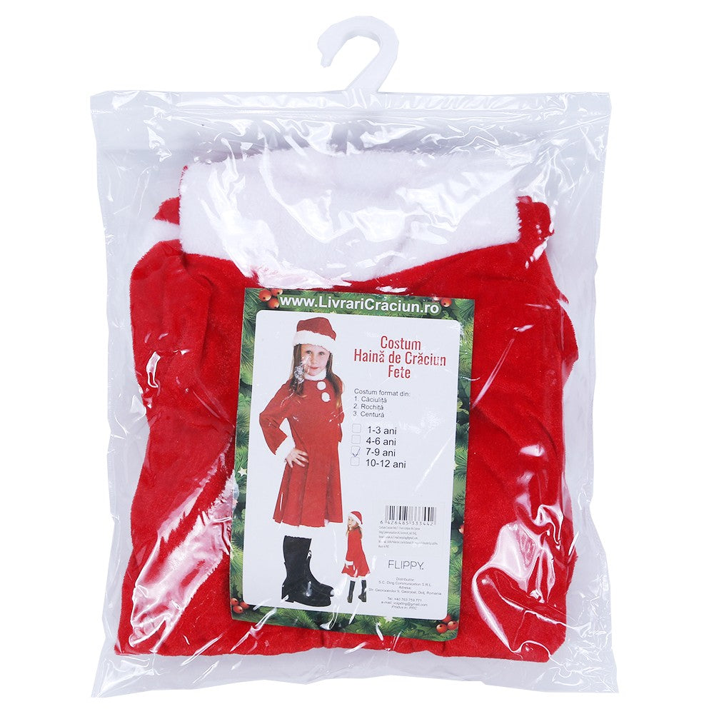 Costum Craciunita Kadeny® Fata, 7-9 ani, 3 piese, Catifea