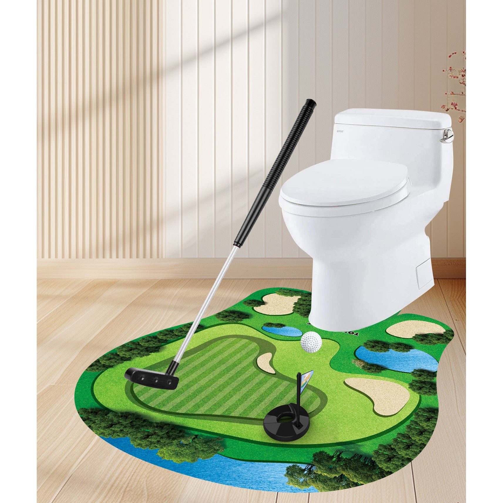 Covoras de Baie, Kadeny, Model Teren de Golf, Interactiv, +14 Ani, din PVC, 80 x 69 cm, Verde