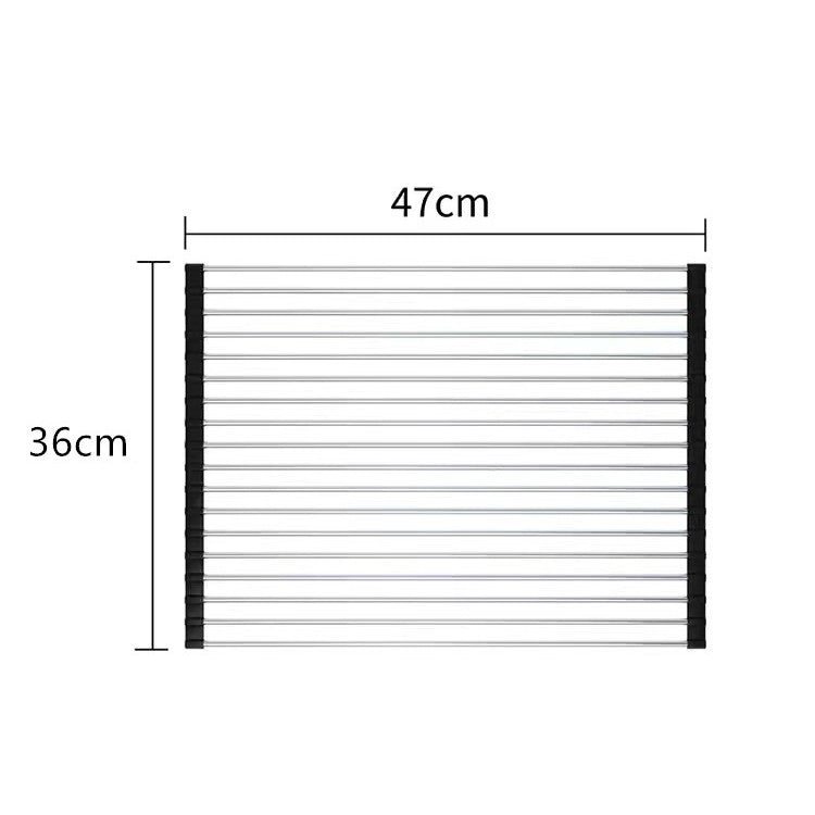 Covoras de Scurgere pentru Chiuveta Bucatarie, din Otel Inoxidabil, Suport Chiuveta, Pliabil, Antiderapant, Usor de Curatat si de Depozitat, 47x36 cm, 18 Tuburi, Negru