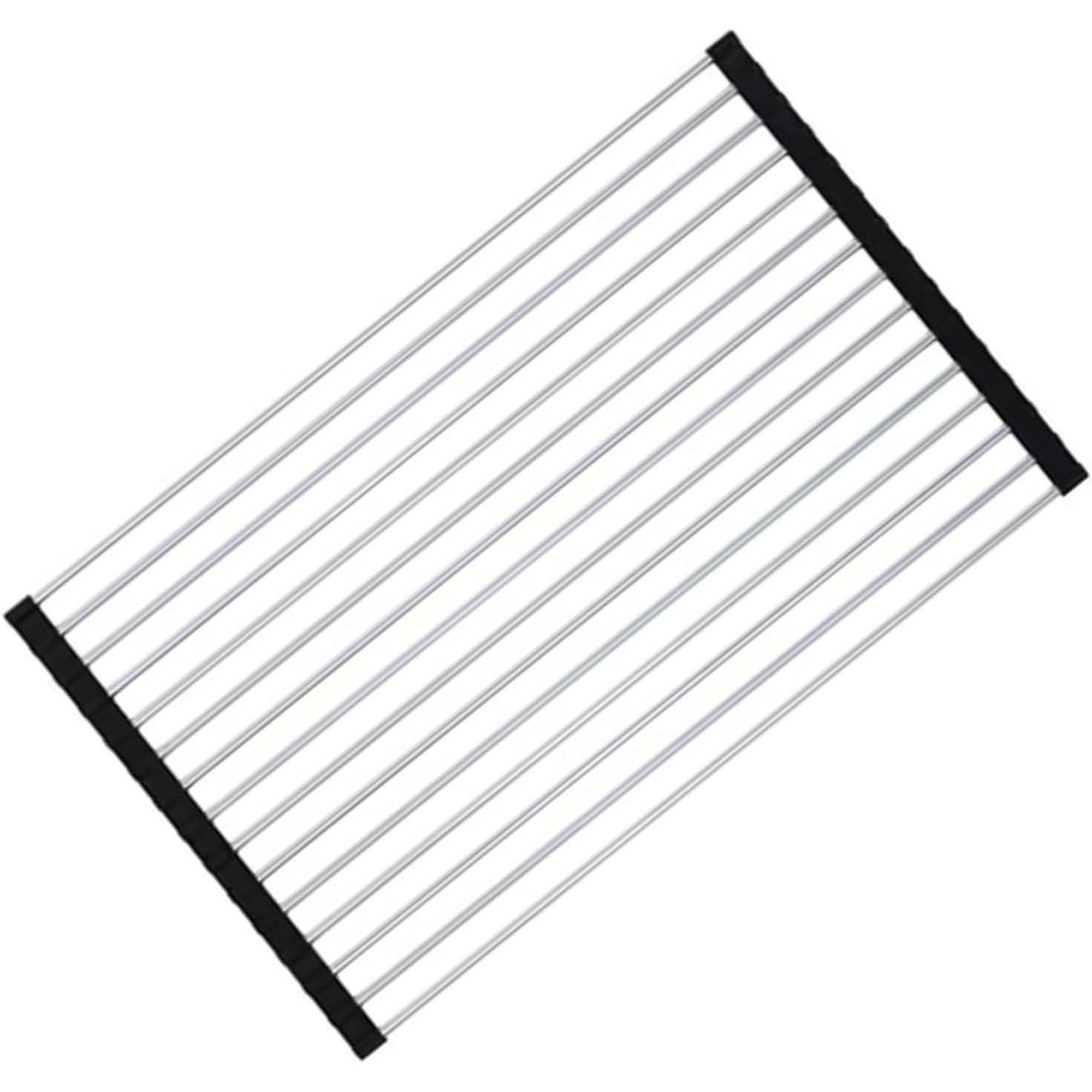 Covoras de Scurgere pentru Chiuveta Bucatarie, din Otel Inoxidabil, Suport Chiuveta, Pliabil, Antiderapant, Usor de Curatat si de Depozitat, 47x36 cm, 18 Tuburi, Negru