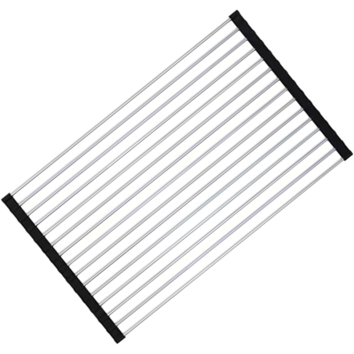 Covoras de Scurgere pentru Chiuveta Bucatarie, din Otel Inoxidabil, Suport Chiuveta, Pliabil, Antiderapant, Usor de Curatat si de Depozitat, 37x30 cm, 15 Tuburi, Negru