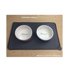 Covoras din silicon pentru animale Kaveny, pentru bol de apa si mancare, antiderapant, margini ridicate pentru a mentine apa, 48.5x30 cm, Negru