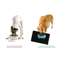 Covoras din silicon pentru animale Kaveny, pentru bol de apa si mancare, antiderapant, margini ridicate pentru a mentine apa, 48.5x30 cm, Negru