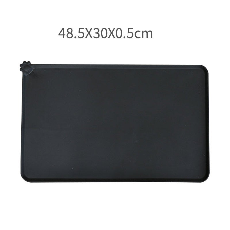 Covoras din silicon pentru animale Kaveny, pentru bol de apa si mancare, antiderapant, margini ridicate pentru a mentine apa, 48.5x30 cm, Negru