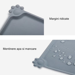 Covoras din silicon pentru animale Kaveny, pentru bol de apa si mancare, antiderapant, margini ridicate pentru a mentine apa, 48.5x30 cm, Gri