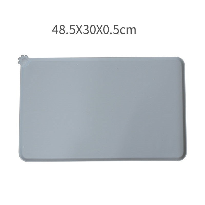 Covoras din silicon pentru animale Kaveny, pentru bol de apa si mancare, antiderapant, margini ridicate pentru a mentine apa, 48.5x30 cm, Gri