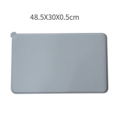 Covoras din silicon pentru animale Kaveny, pentru bol de apa si mancare, antiderapant, margini ridicate pentru a mentine apa, 48.5x30 cm, Gri