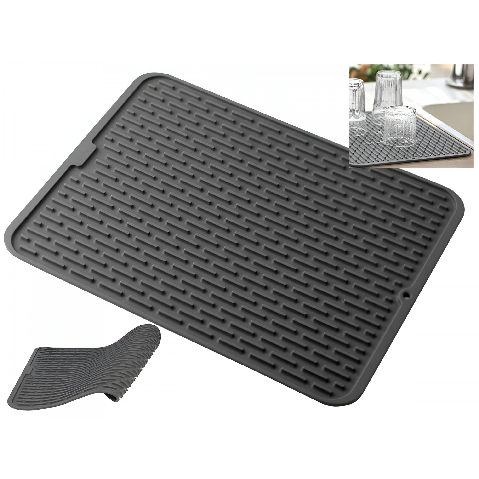 Covoras din Silicon pentru Scurgere Vase, Kadeny, Uz Casnic, Rezistent la Temperaturi Ridicate, Izolator, 43x32.5 cm, Negru