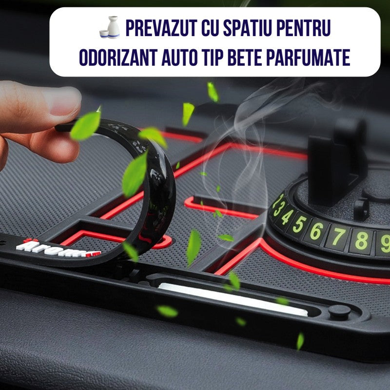 Covoras Pad/Suport Auto 4 in 1 Kadeny, Anti alunecare Bord, Universal, Suport Auto Telefon, Tableta, Gps, Rotire 360 ° Multifuntional, Numar telefon, Aroma, Negru