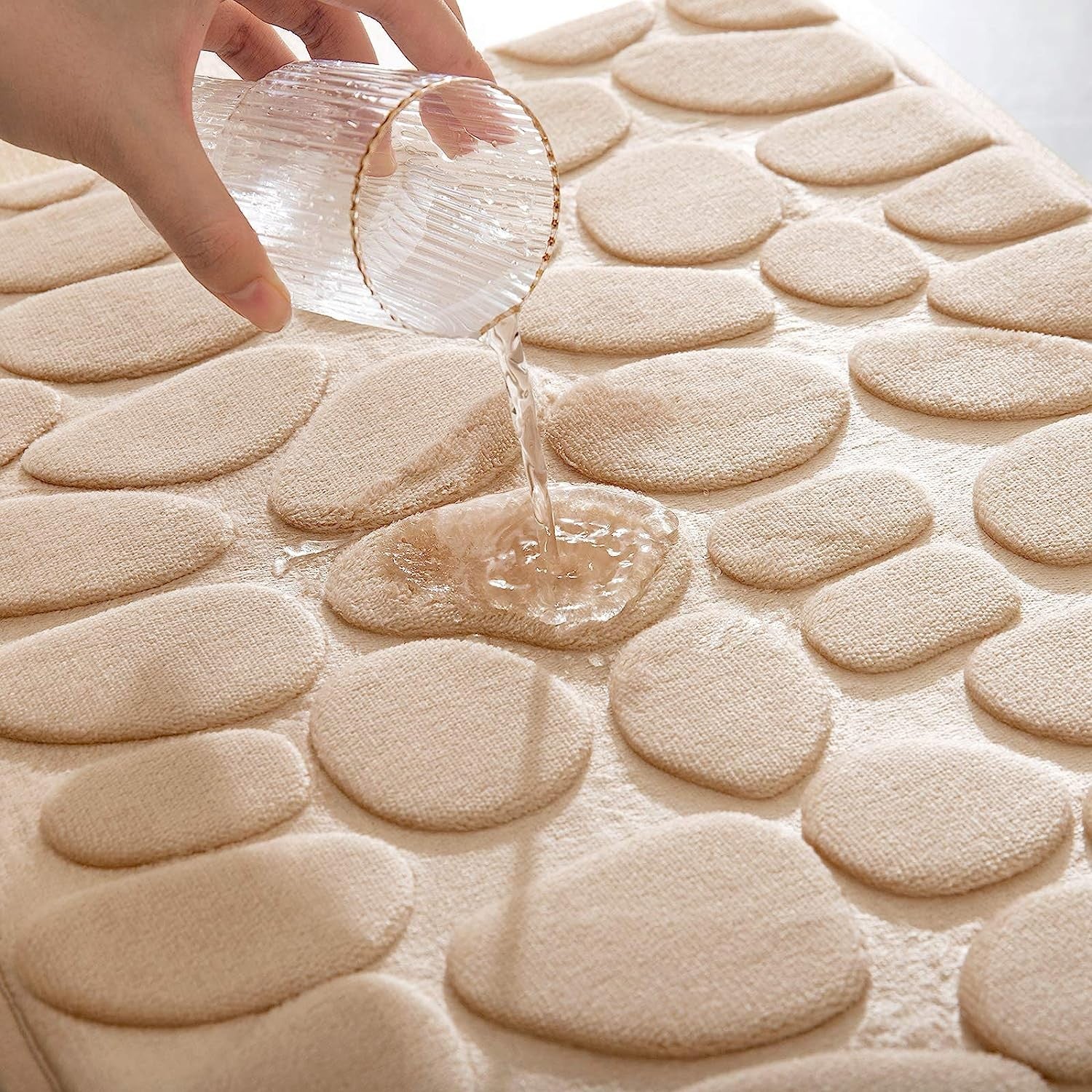 Covoras pentru Baie Antiderapant, Kadeny, Uscare Rapida, Model 3D Piatra, 40x60 cm, Bej