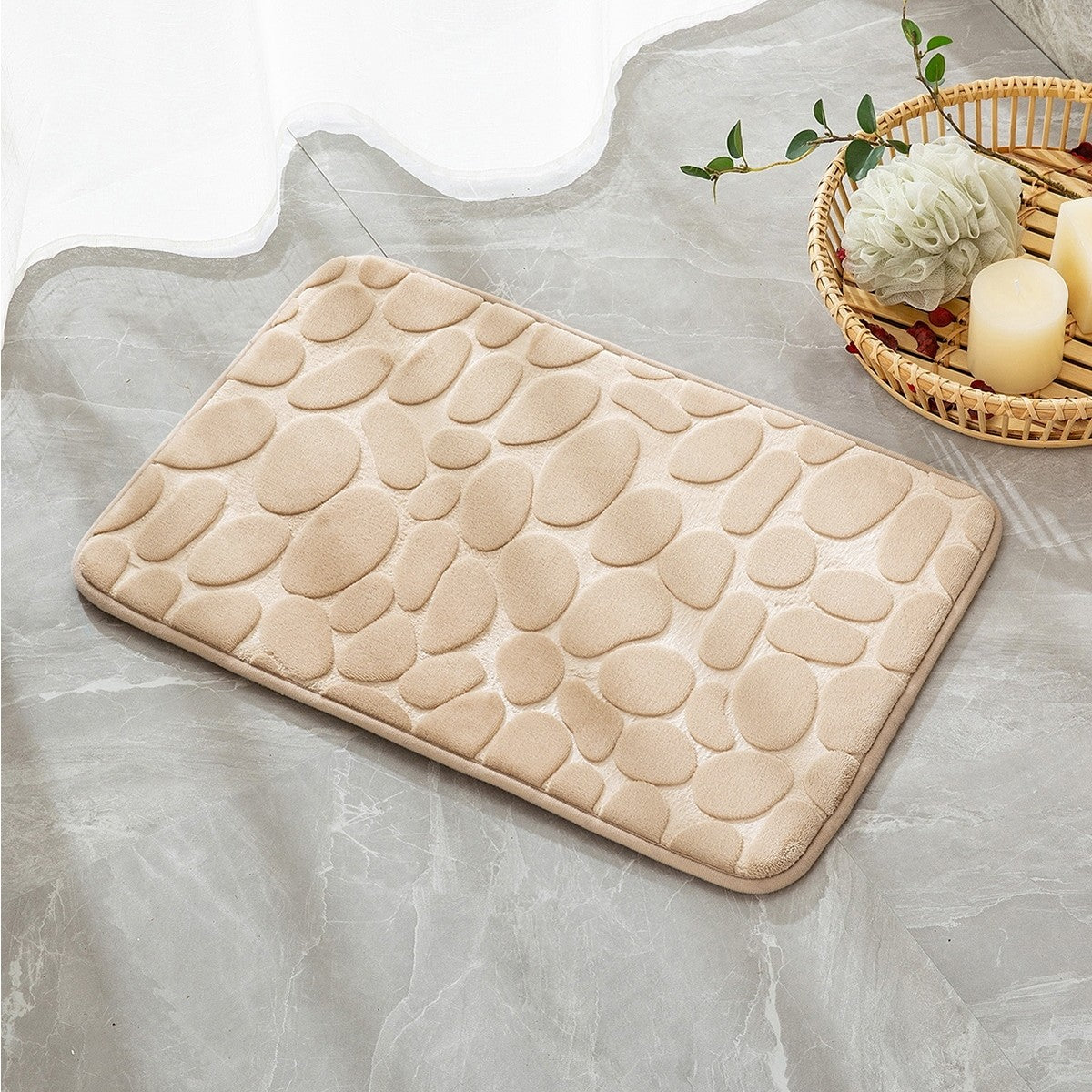 Covoras pentru Baie Antiderapant, Kadeny, Uscare Rapida, Model 3D Piatra, 40x60 cm, Bej