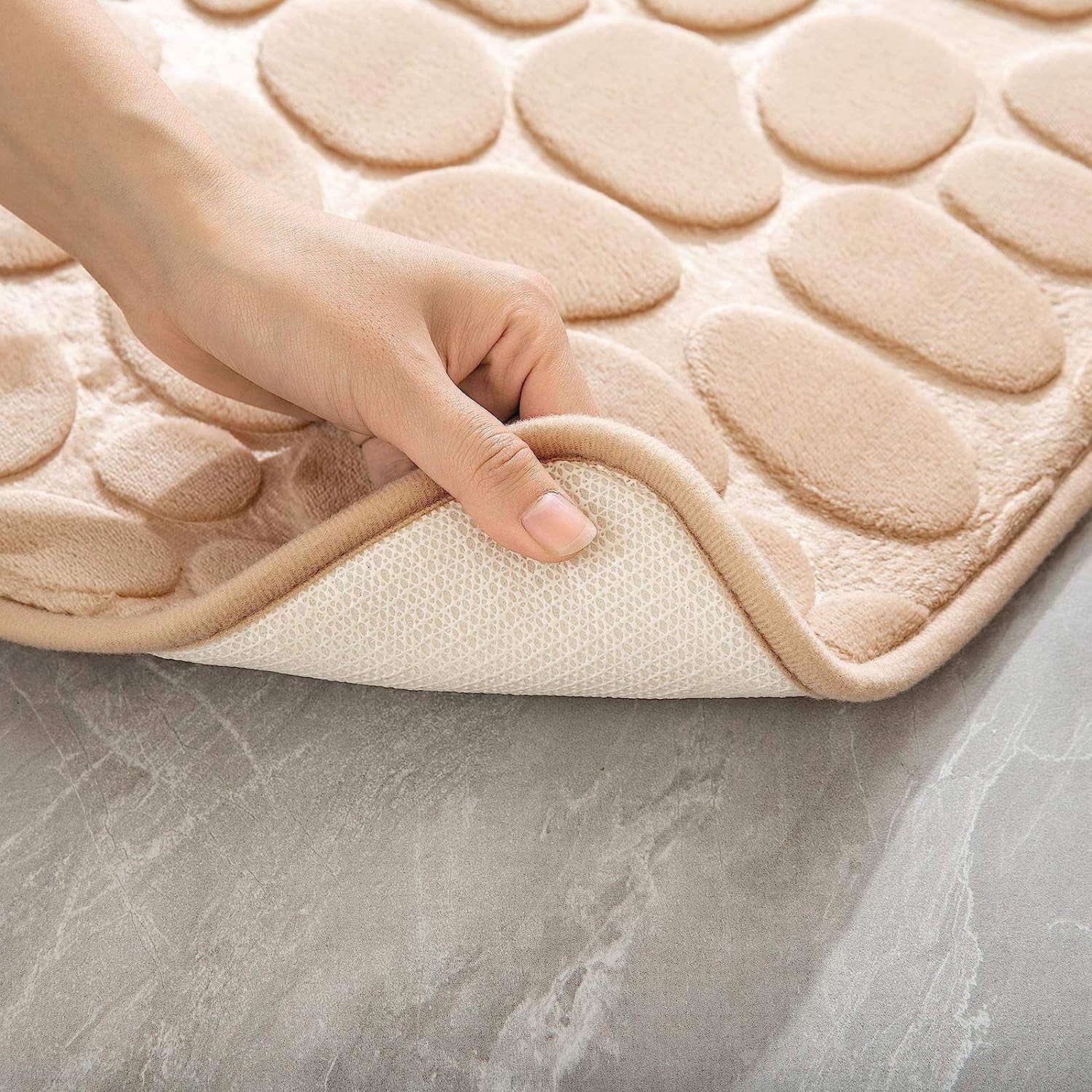 Covoras pentru Baie Antiderapant, Kadeny, Uscare Rapida, Model 3D Piatra, 40x60 cm, Bej