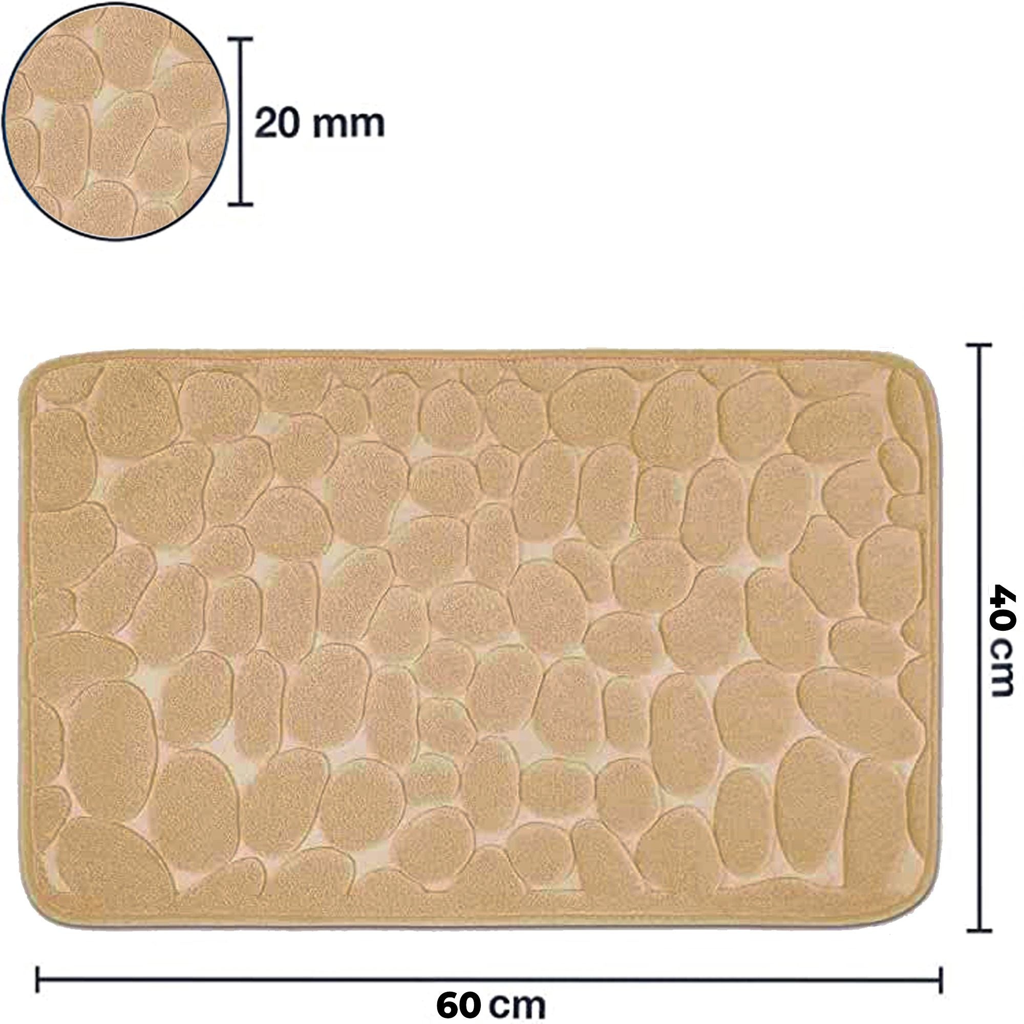 Covoras pentru Baie Antiderapant, Kadeny, Uscare Rapida, Model 3D Piatra, 40x60 cm, Bej