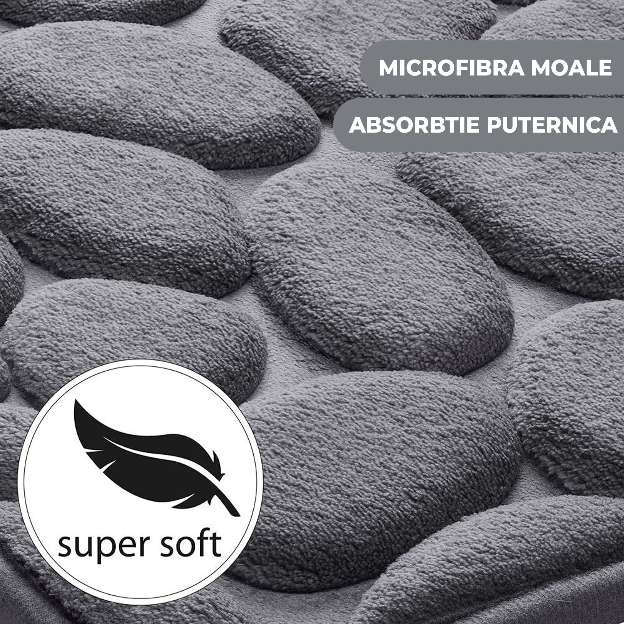 Covoras pentru Baie Antiderapant, Kadeny, Uscare Rapida, Model 3D Piatra, 40x60 cm, Gri