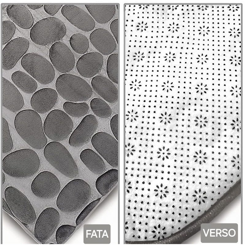 Covoras pentru Baie Antiderapant, Kadeny, Uscare Rapida, Model 3D Piatra, 40x60 cm, Gri