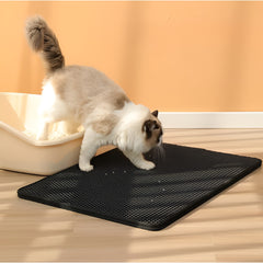 Covoras pentru Litiera, Kaveny, Covor cu Doua Fete pentru Pisici, Rezistent la Apa, Colectare Granule de Nisip, Antiderapant, 40x50 cm, Negru
