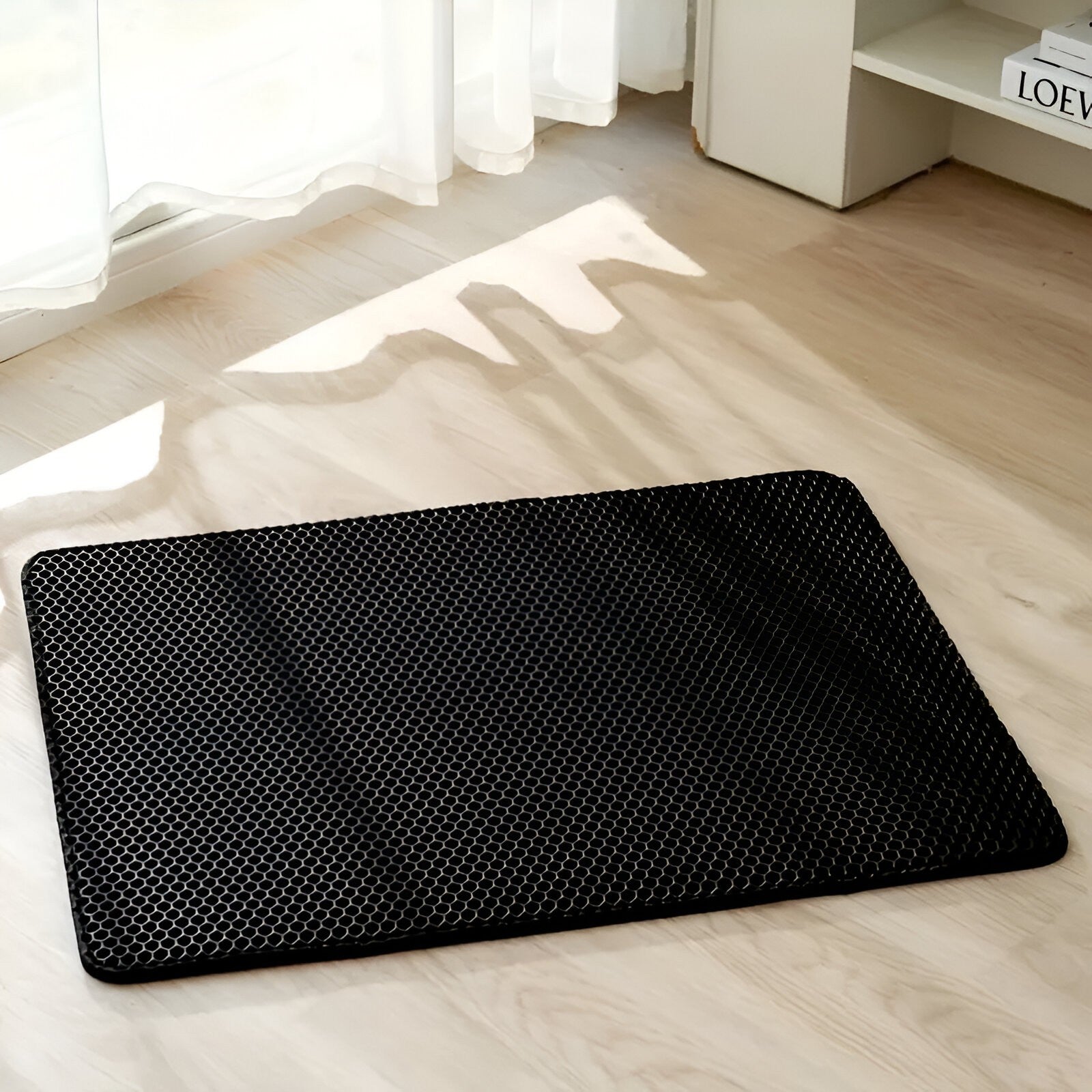 Covoras pentru Litiera, Kaveny, Covor cu Doua Fete pentru Pisici, Rezistent la Apa, Colectare Granule de Nisip, Antiderapant, 40x50 cm, Negru