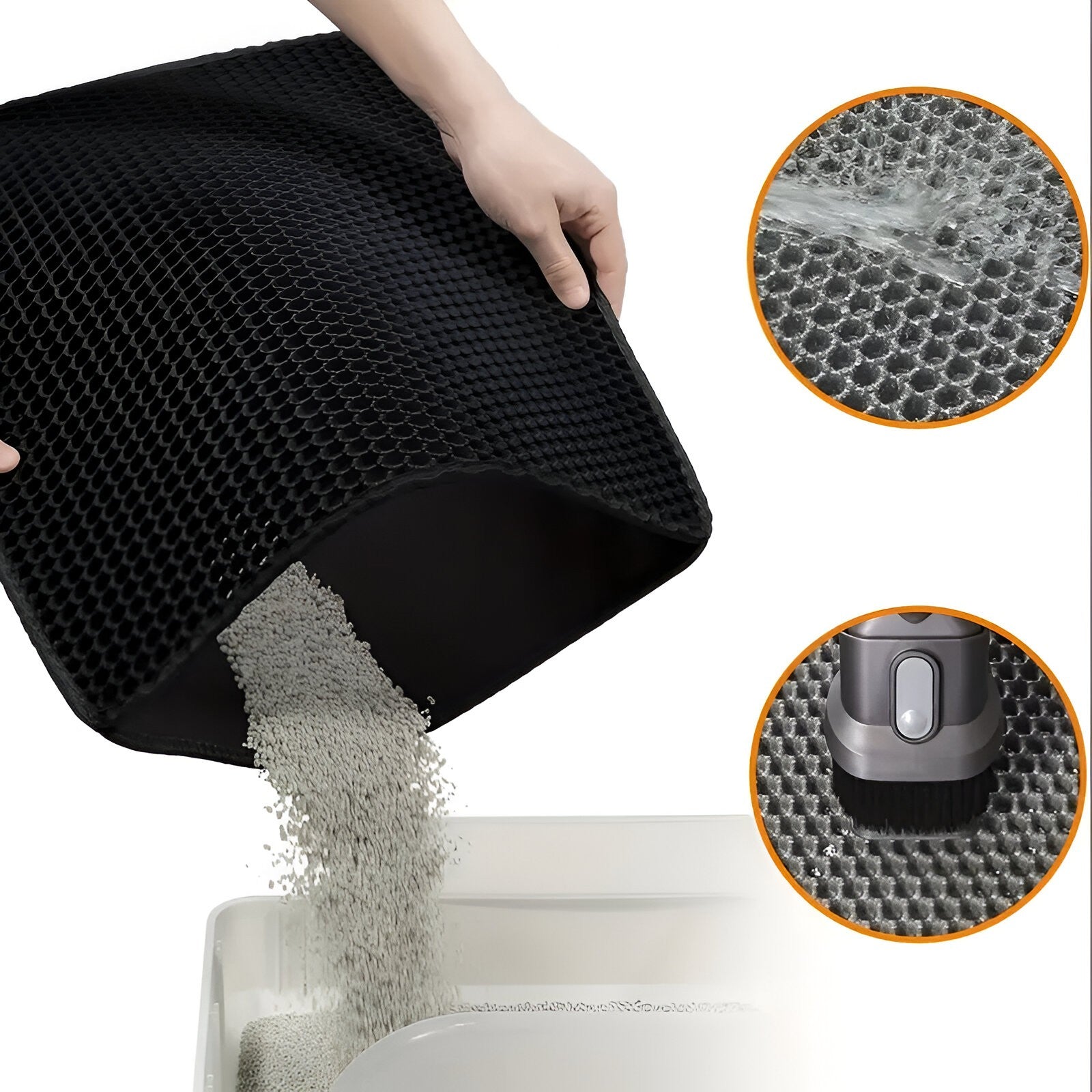 Covoras pentru Litiera, Kaveny, Covor cu Doua Fete pentru Pisici, Rezistent la Apa, Colectare Granule de Nisip, Antiderapant, 40x50 cm, Negru