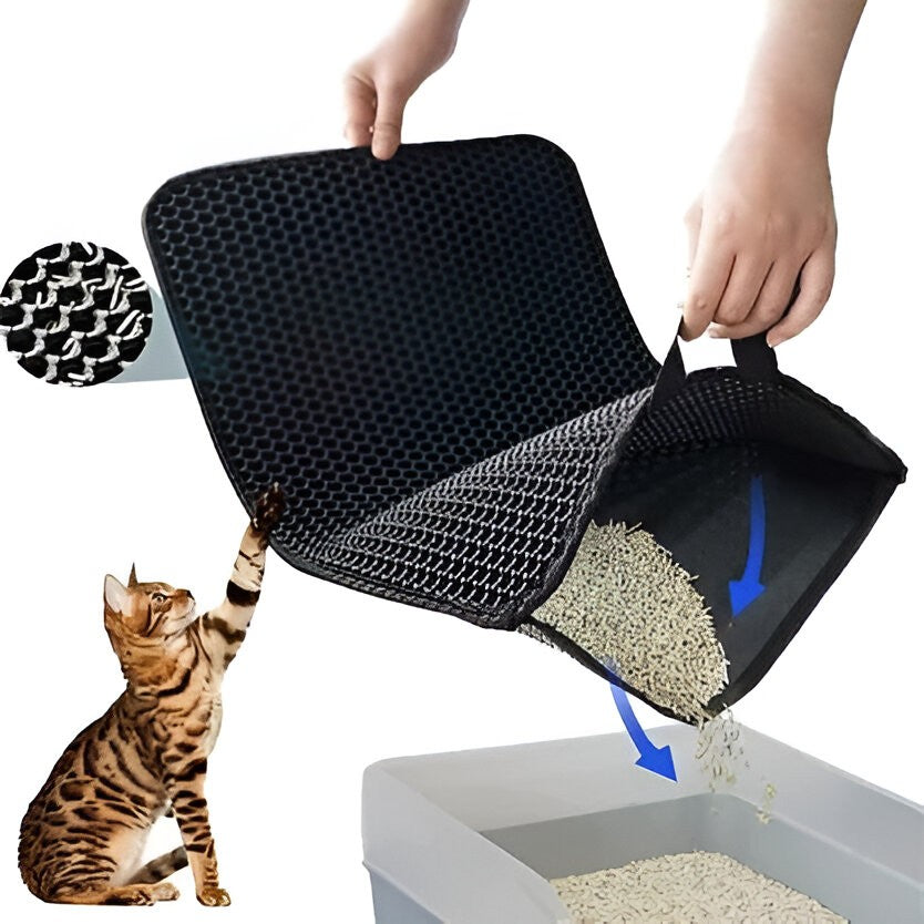 Covoras pentru Litiera, Kaveny, Covor cu Doua Fete pentru Pisici, Rezistent la Apa, Colectare Granule de Nisip, Antiderapant, 40x50 cm, Negru