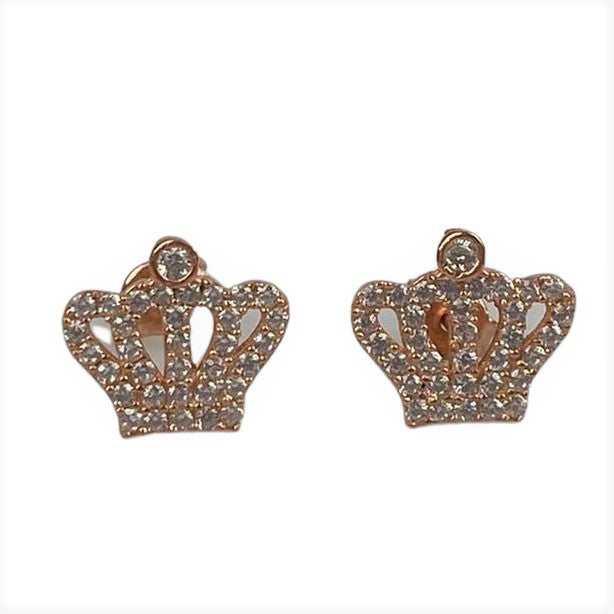 Cercei Argint 925 Coronite, Suflati cu Aur Roz