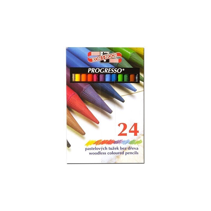 Creioane colorate fara lemn Koh-i-noor Progresso K8758-24, 24 culori, cutie carton