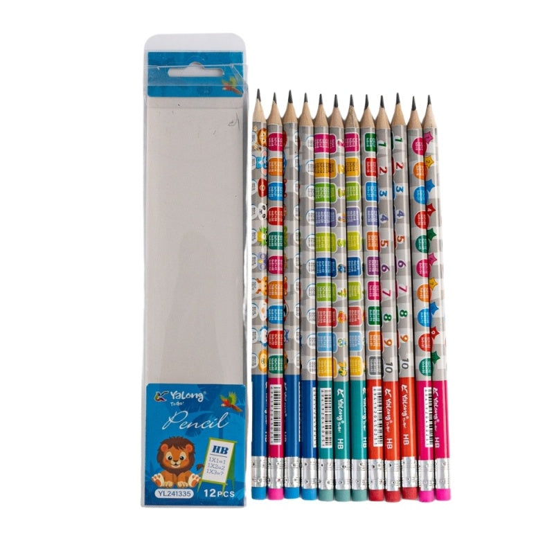 Creion grafit CNX YL241335, HB, model tabla inmultirii cu guma, set 12 buc