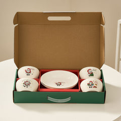 Set Vesela Festiva, Kadeny, Tema Craciun, 4 x Boluri 300 ml, 2 x Farfurii 18 x 3.4 cm, din Ceramica, Model 1, Multicolor
