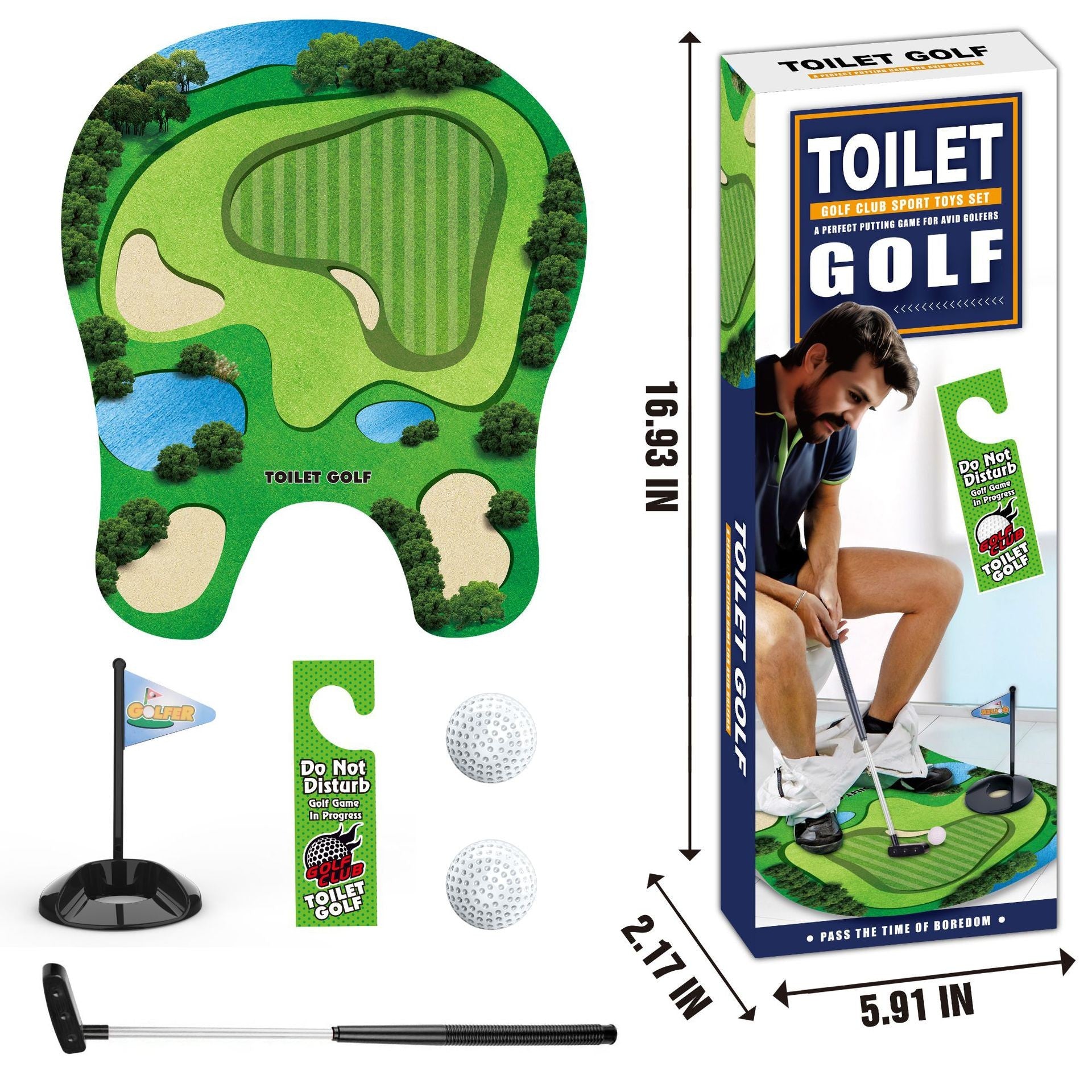 Covoras de Baie, Kadeny, Model Teren de Golf, Interactiv, +14 Ani, din PVC, 80 x 69 cm, Verde