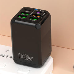 Incarcator Multifunctional, Kadeny®, 6 Porturi (2 x PD Type C + 4 USB), 150 W, 5V, 2.4A, Incarcare Rapida, 4.4 x 4.4 x 11 cm, Negru