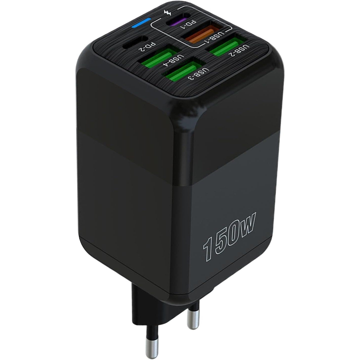 Incarcator Multifunctional, Kadeny®, 6 Porturi (2 x PD Type C + 4 USB), 150 W, 5V, 2.4A, Incarcare Rapida, 4.4 x 4.4 x 11 cm, Negru