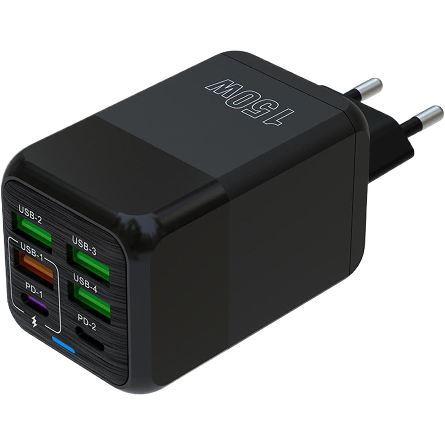 Incarcator Multifunctional, Kadeny®, 6 Porturi (2 x PD Type C + 4 USB), 150 W, 5V, 2.4A, Incarcare Rapida, 4.4 x 4.4 x 11 cm, Negru