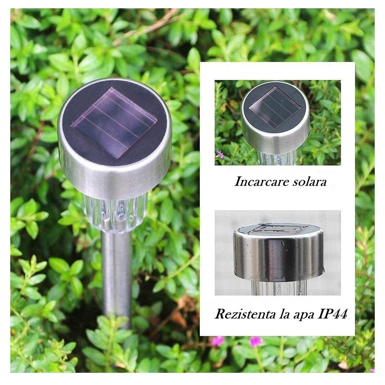 Lampa solara LED de exterior pentru gradina Kaveny, dispersor normal, 0.06W, Inox, 29 cm