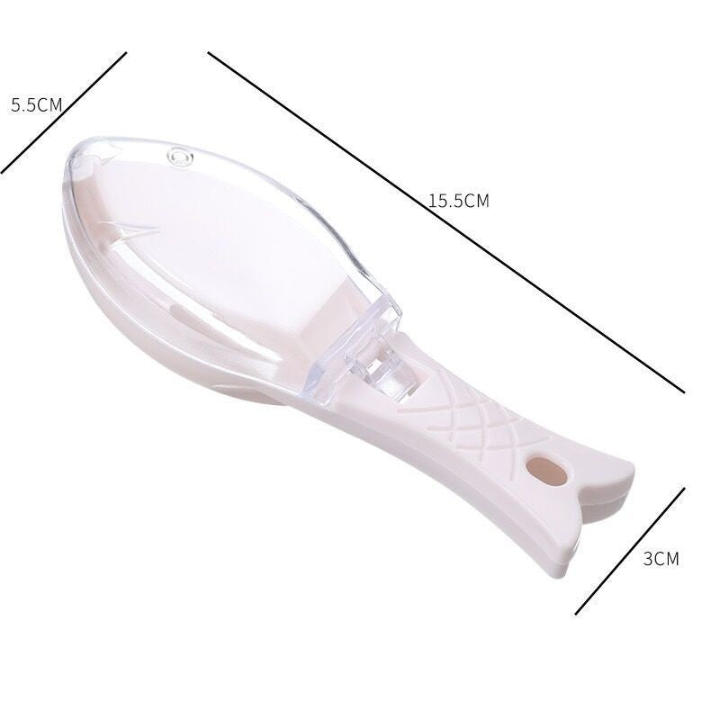 Curatator de Solzi de Peste, Kadeny, Manual, Forma Peste, cu Compartiment de Colectare, din Plastic, 15.5x5.5 cm, Alb